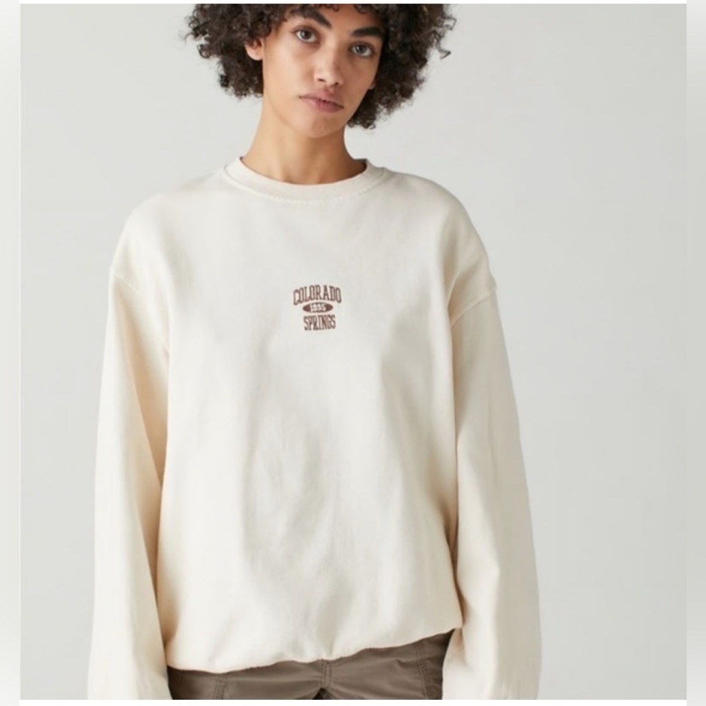 Urban Outfitters Cream Crewneck Sweater With Ribbed Cuffs